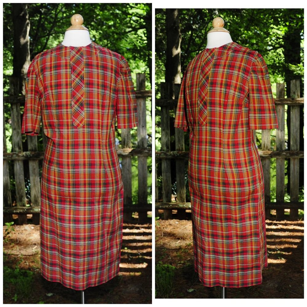 Vintage 60's Girls MacPhearson Plaid Cotton School Dress Size 14 Straight Style